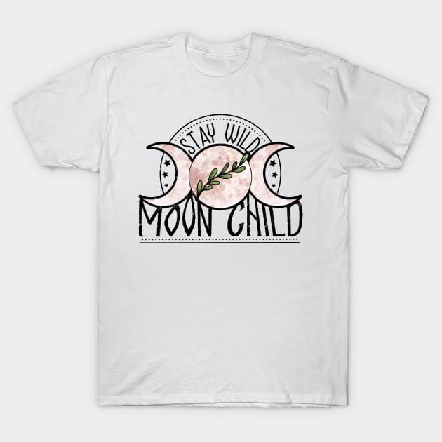 Stay wild moon child, moon phases goddess design T-Shirt by gaynorcarradice
